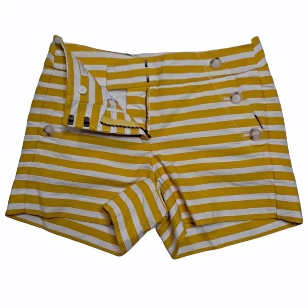 LOFT Striped Nautical Shorts Mustard Beige 0